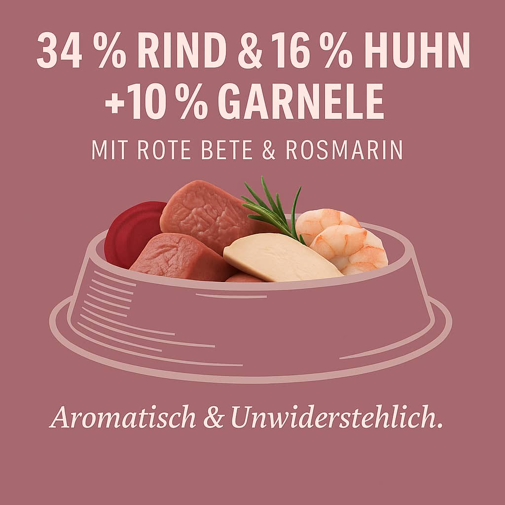 Luger's Daily Pleasures Nassfutter für Katzen mit Rindfleisch und Garnelen 10 x 85 g